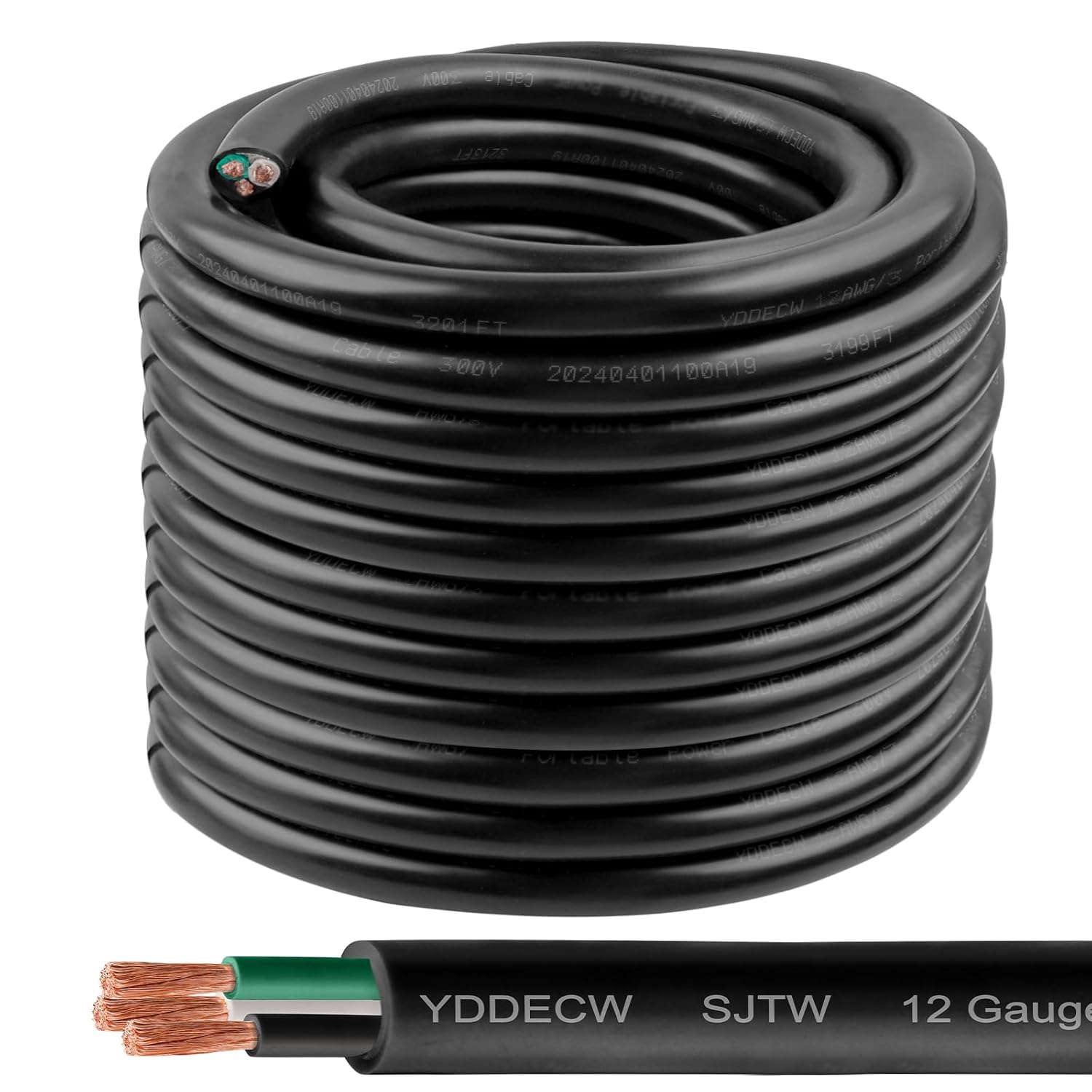 100ft 12/3 12 AWG SJTW Cable for Outdoor and Industrial Use