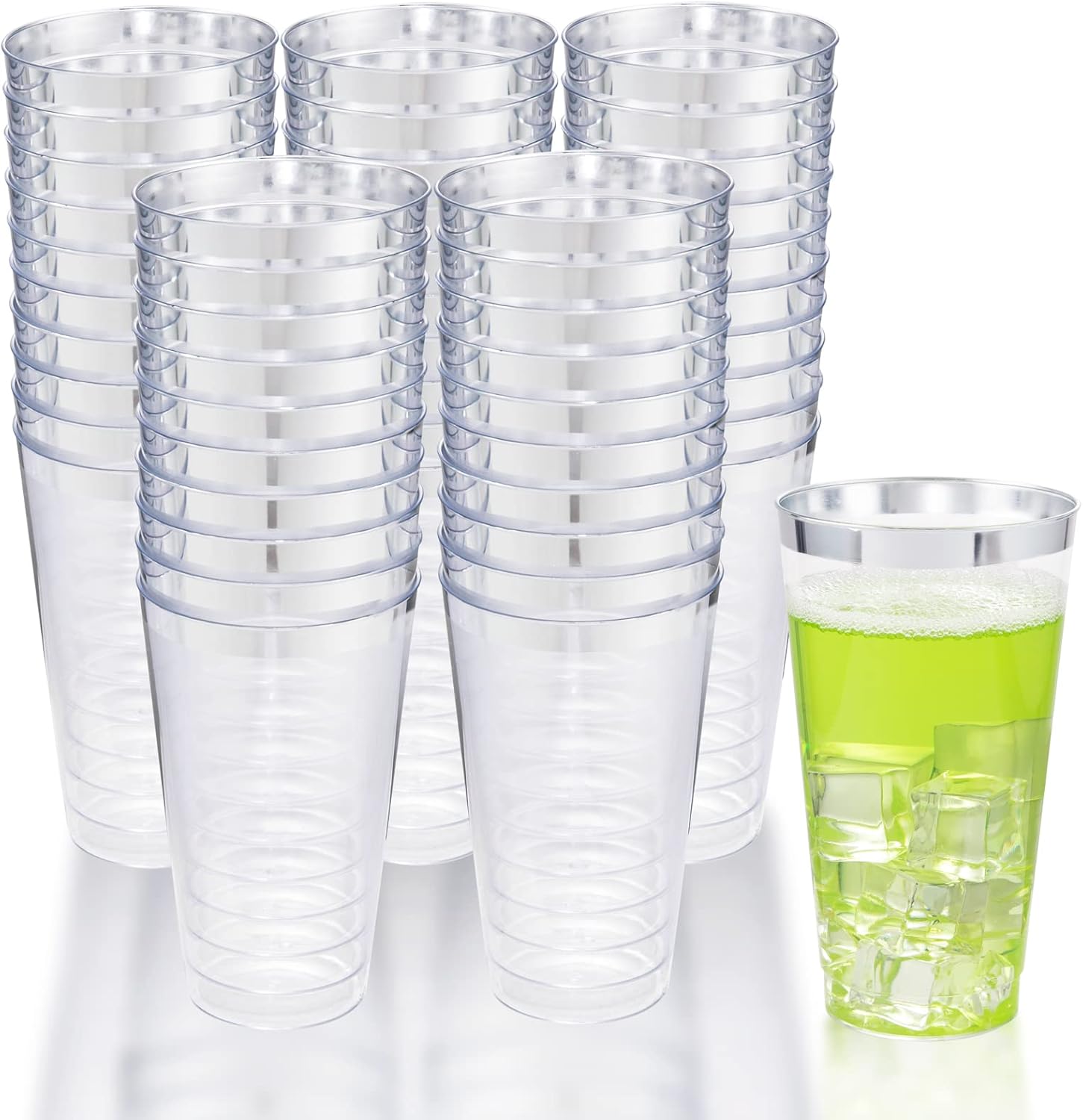16 oz Silver Plastic Cups for Parties and Weddings - 100 Pcs