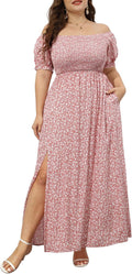 Plus Size Summer Dresses - Boho Off Shoulder Floral Maxi Dress flroal