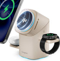 Rotating Wireless Charger Qi2 15W 3-in-1 Charging Station - Desert