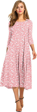 HOTOUCH Women's 3/4 Sleeve A-line Flare Midi Dress (Style Z9L7)