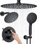 KOJOX Matte Black Thermostatic Shower System - Dual Rain & Wall Heads