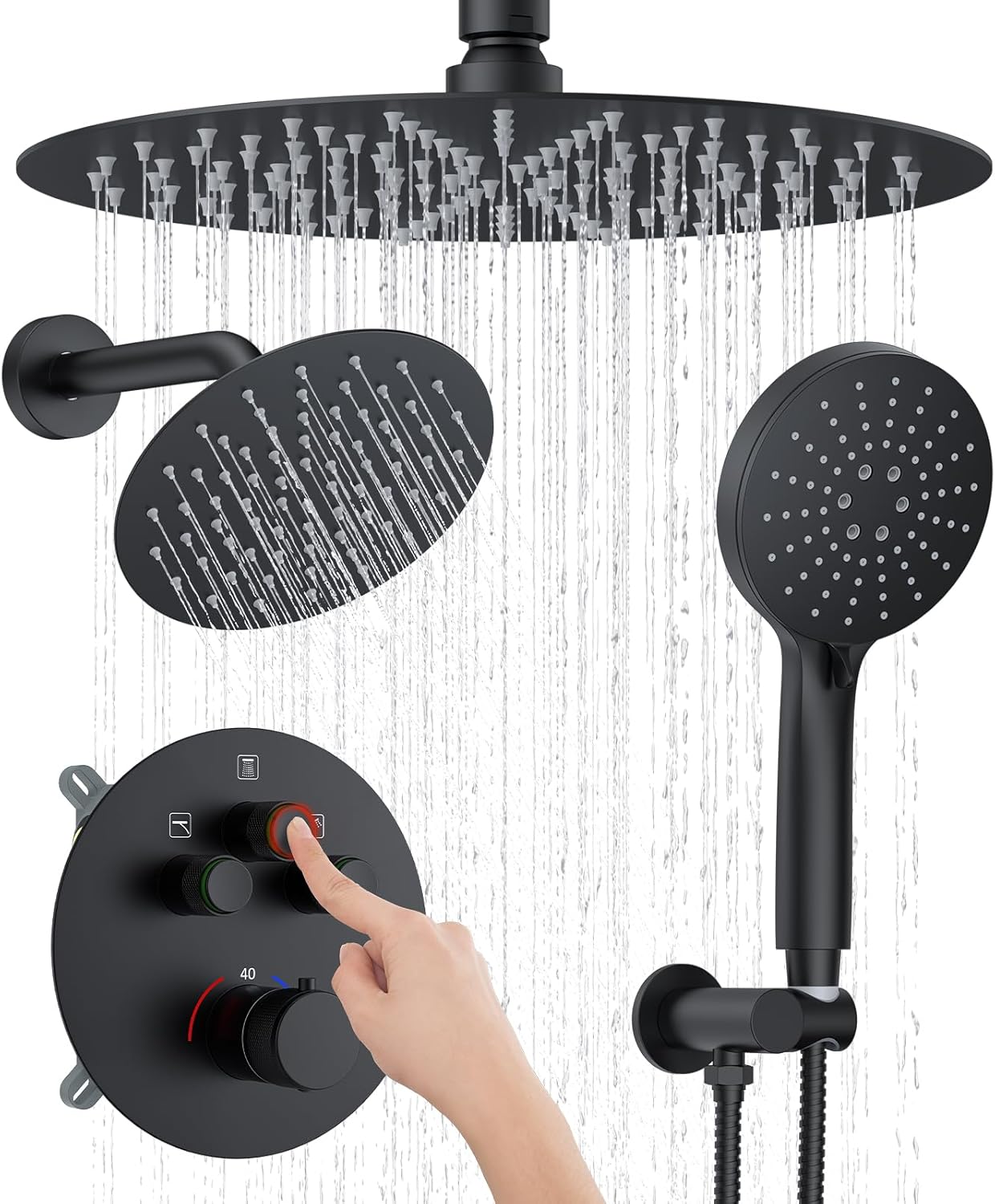 KOJOX Matte Black Thermostatic Shower System for Luxurious Showers