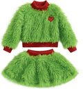 Toddler Baby Girl Christmas Outfit Green Furry Sweatshirt and Tutu