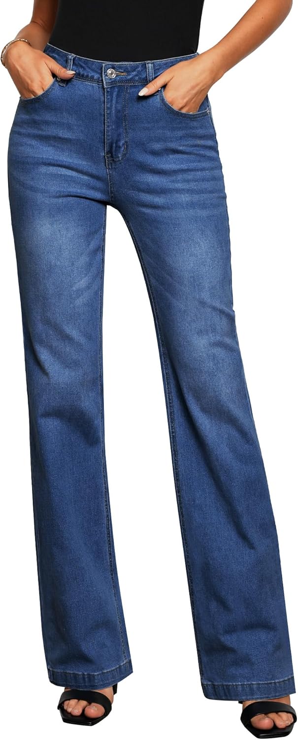 GRAPENT Womens Flare Jeans High Waisted Wide Leg Baggy Jean