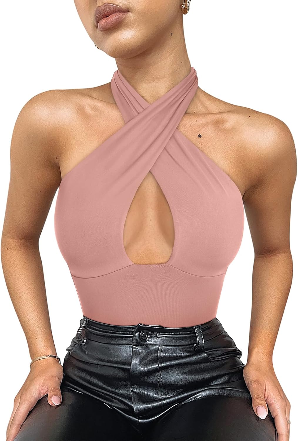 Trendy Sexy Casual V Neck Double Lined Sleeveless Bodysuit
