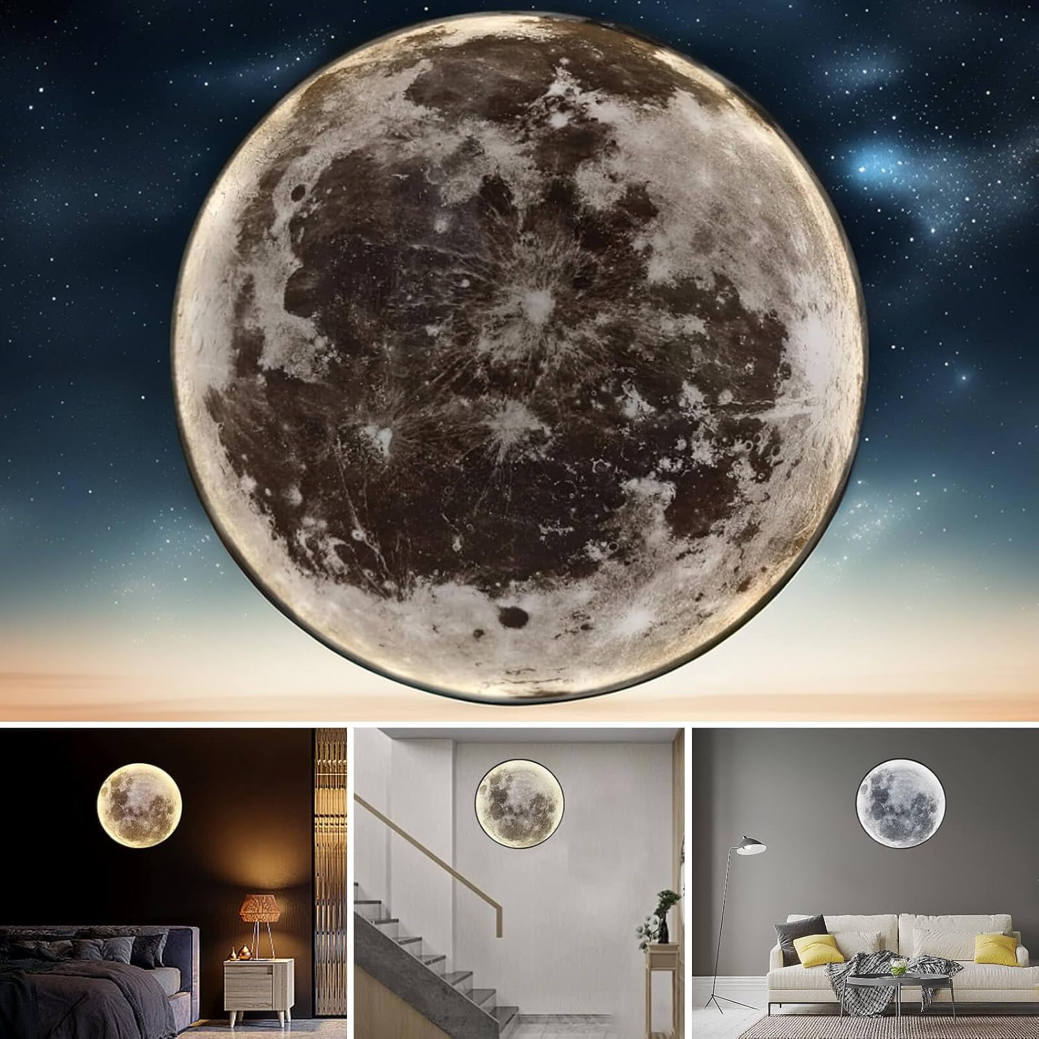 Dimmable Moon Wall Lamp - Rechargeable, Remote Control, 3 Colors - GMINCO