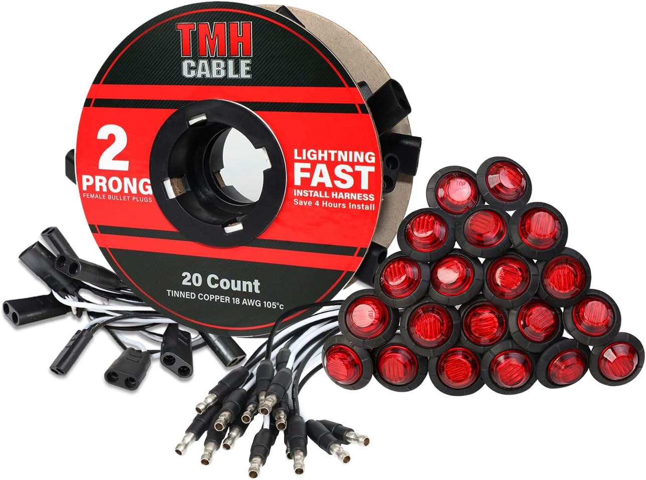TMH 20 Pcs 3/4 Inch Side Marker Red Lights for Easy Installation