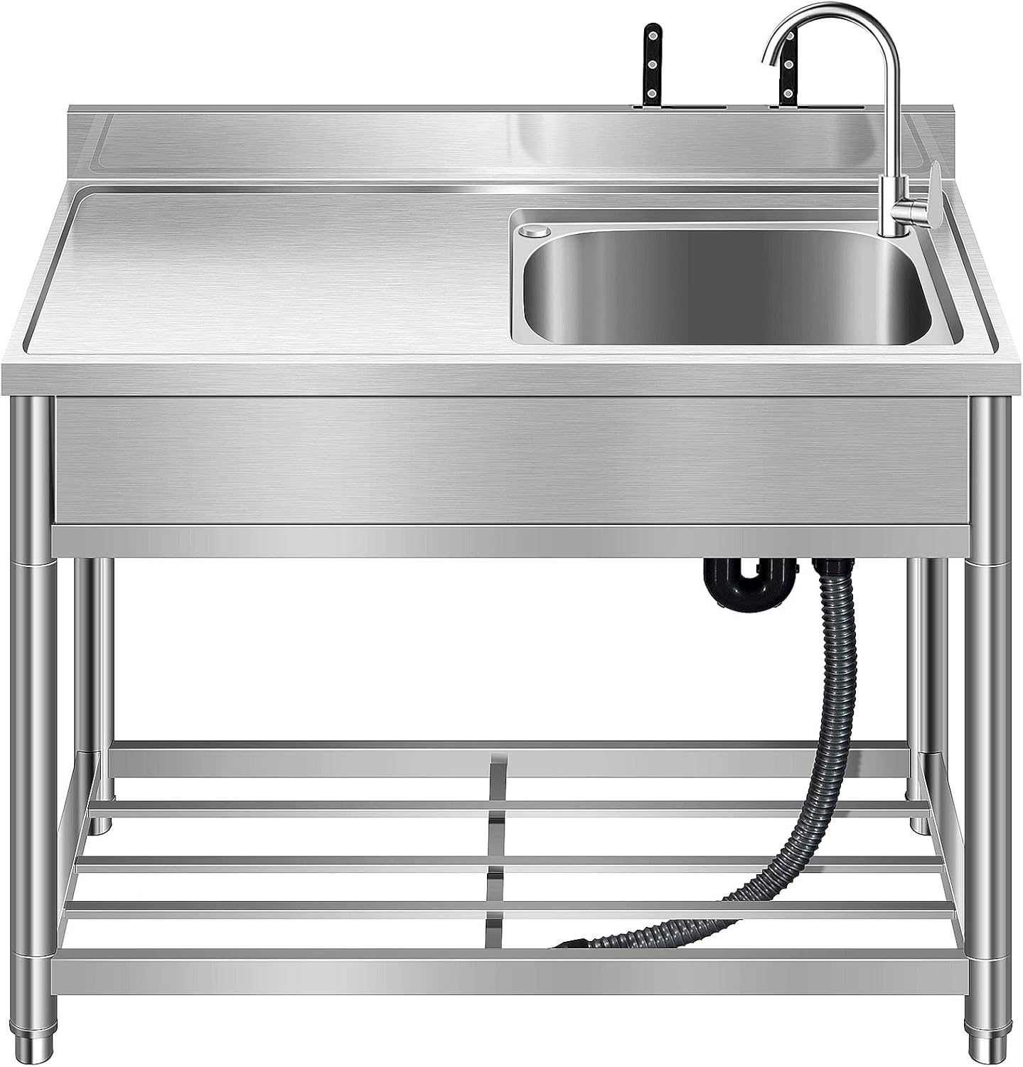 Free Standing Stainless Steel Single Bowl Sink Set for Kitchens