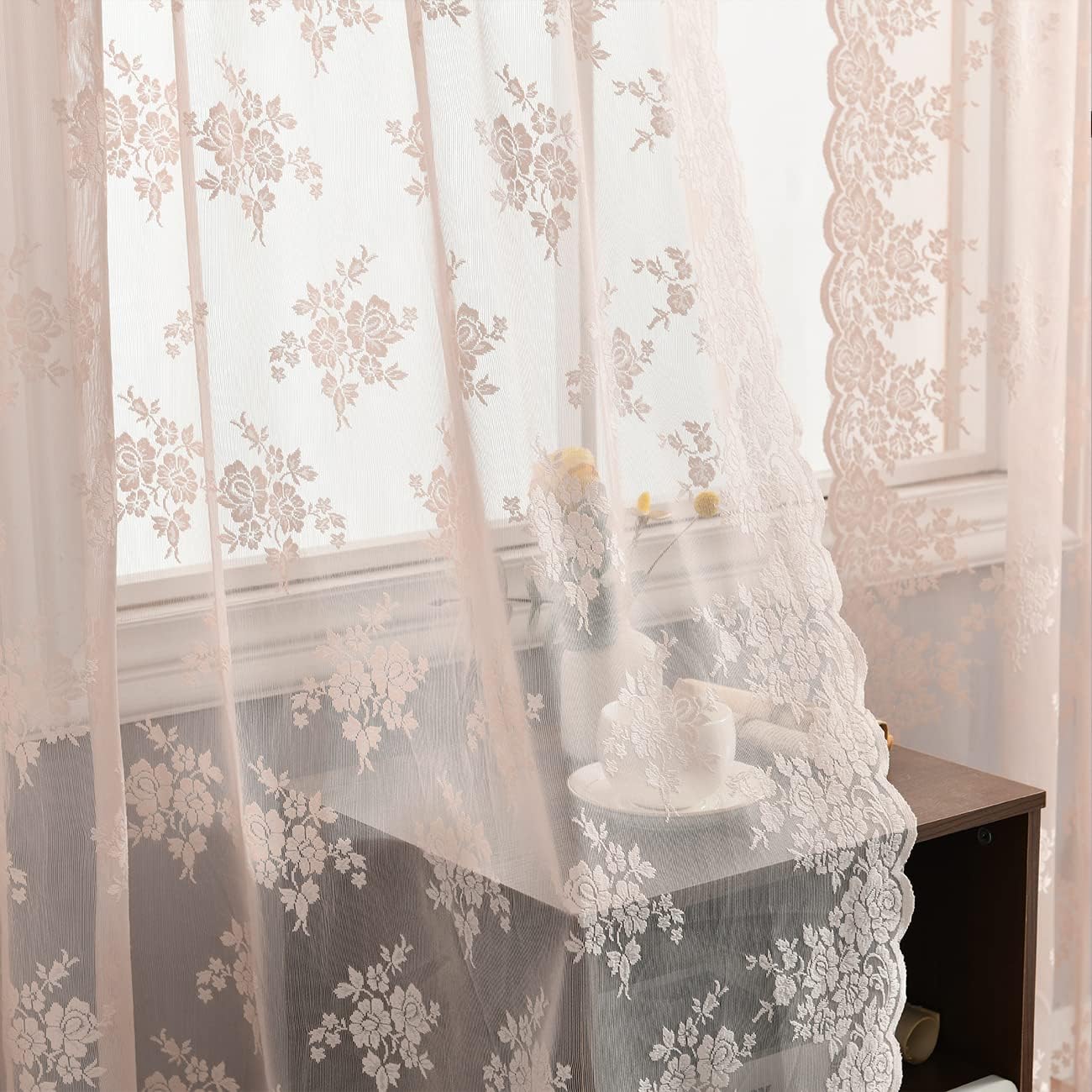 Blush Pink Lace Curtains 108 Inch Length for Elegant Decor
