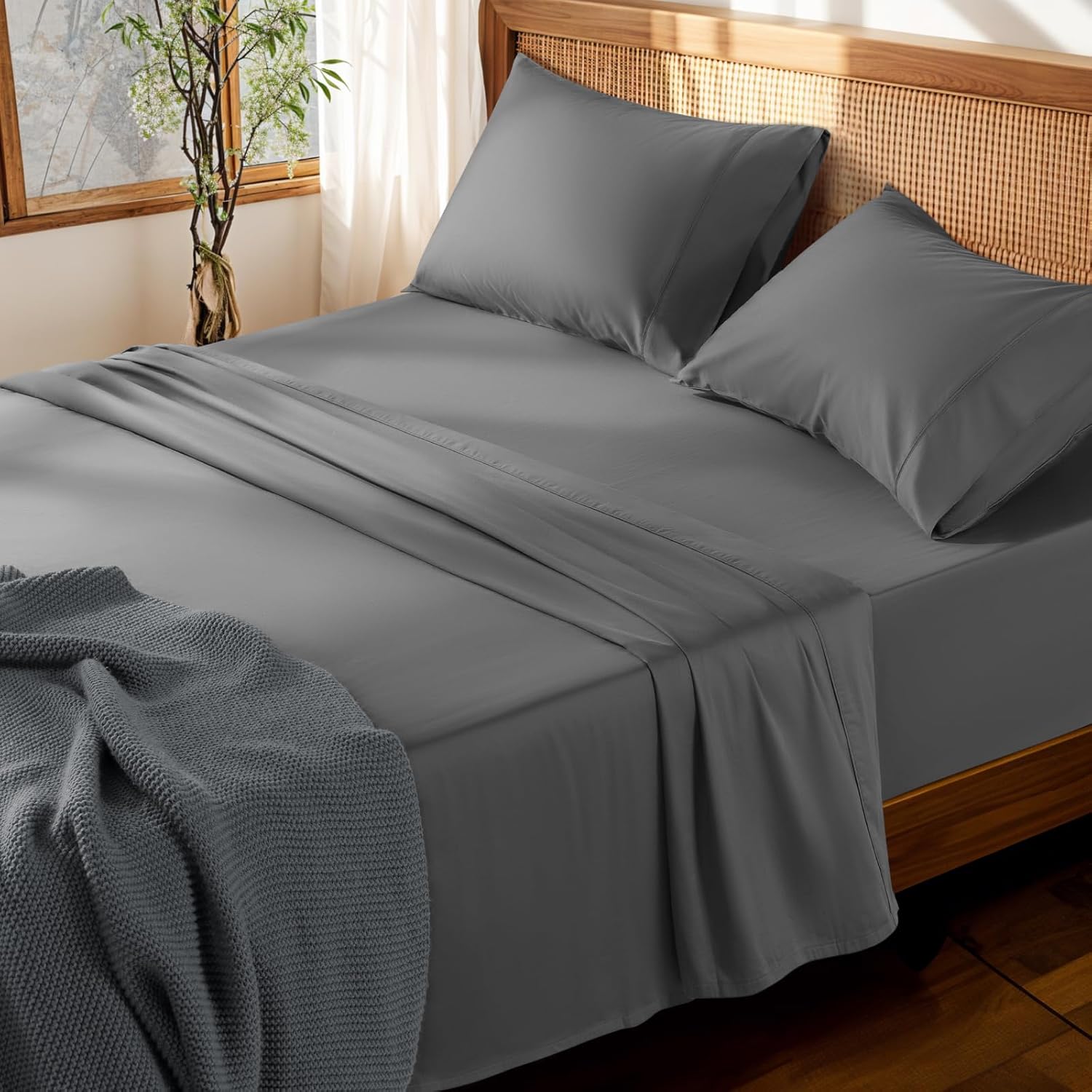 100% Cotton Queen Sheet Set with Deep Pocket 19in for Comfort