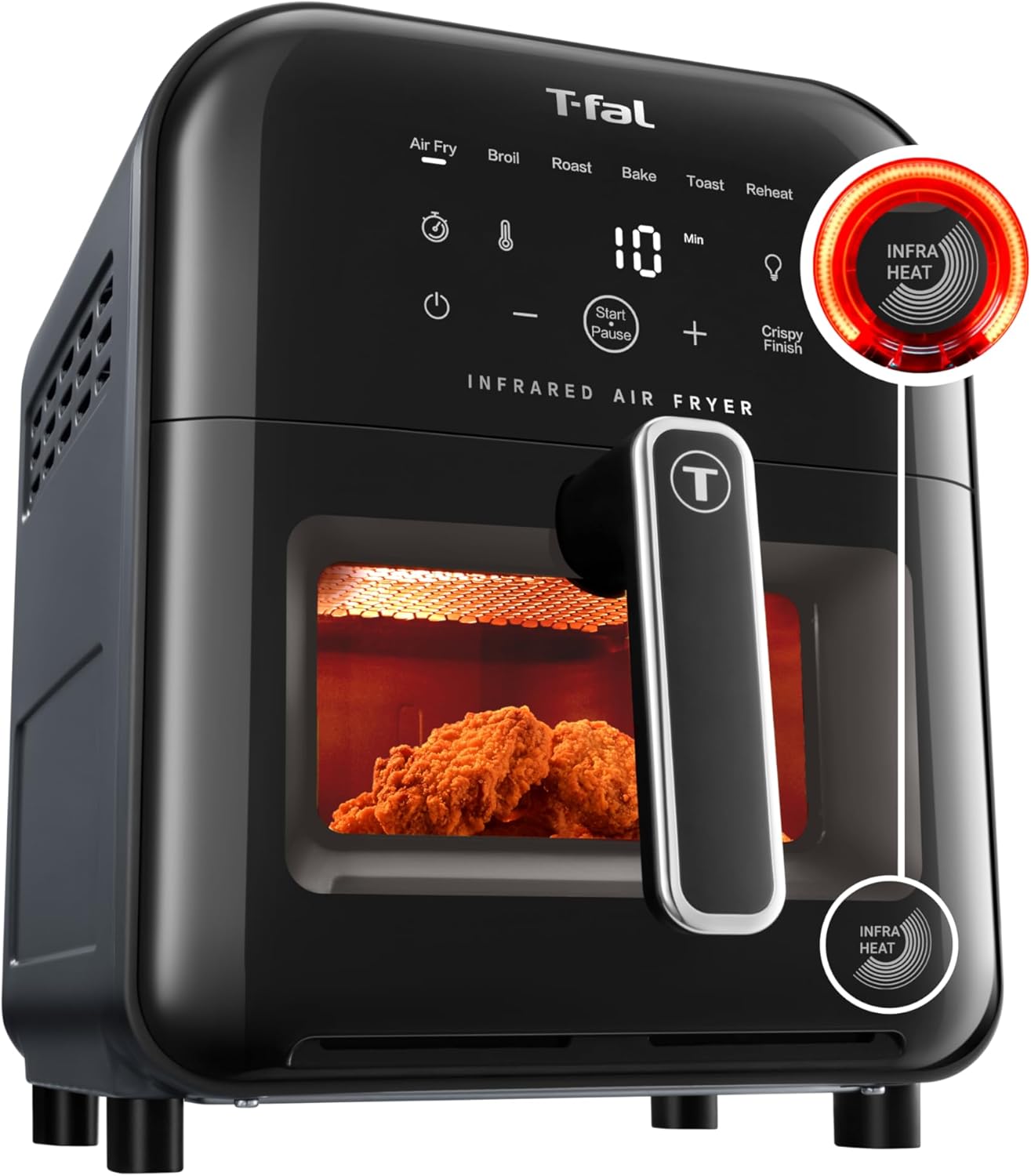 T-fal Infrared Air Fryer: 45-Sec Fast Heating, No-Shake Tech, Crispy Finish