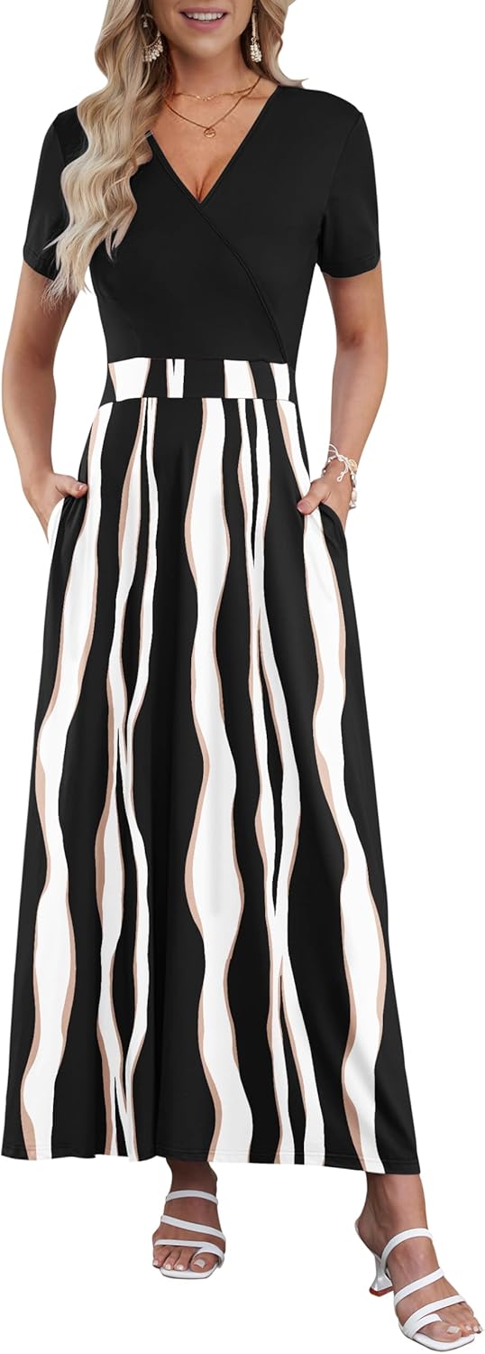 AUSELILY Maxi Dresses for Women with Pockets and Floral Print