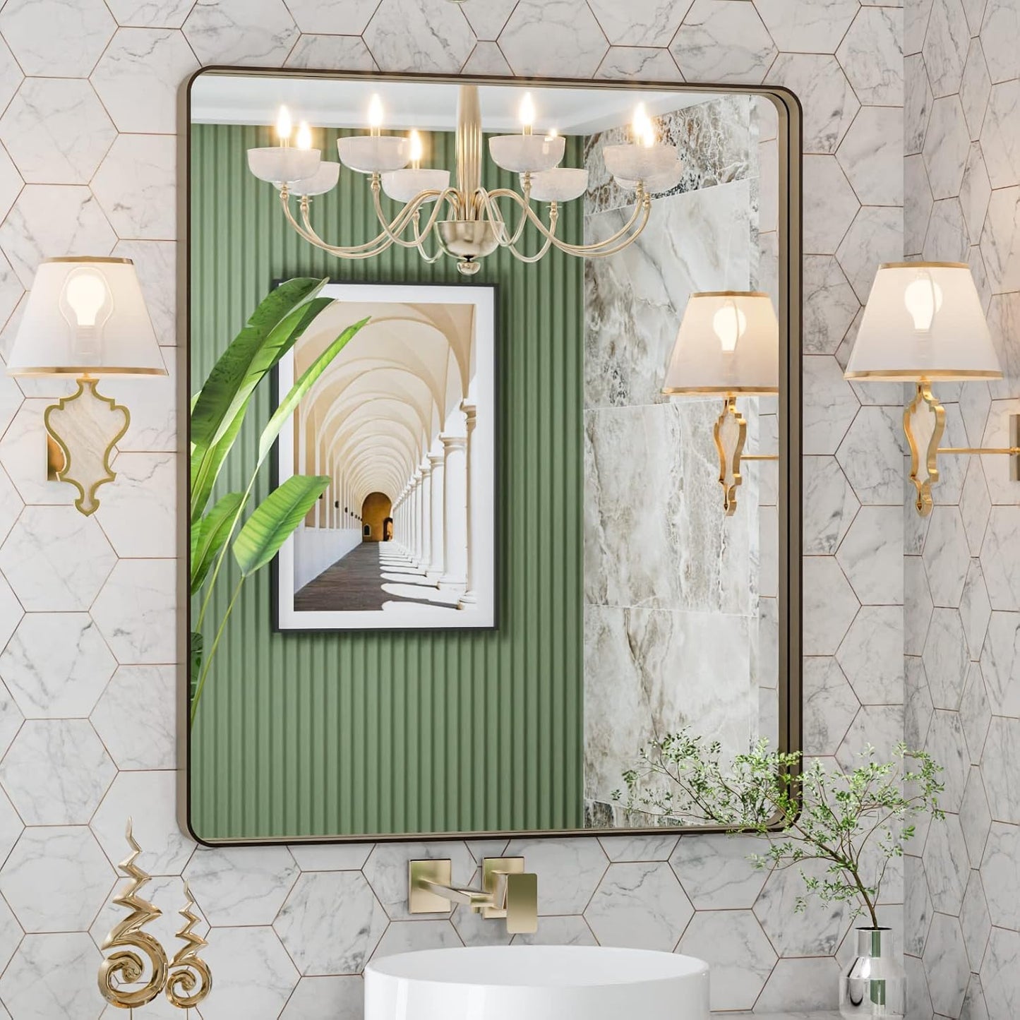 30X36 Bronze Bathroom Mirrors for Vanity with Rounded Frame