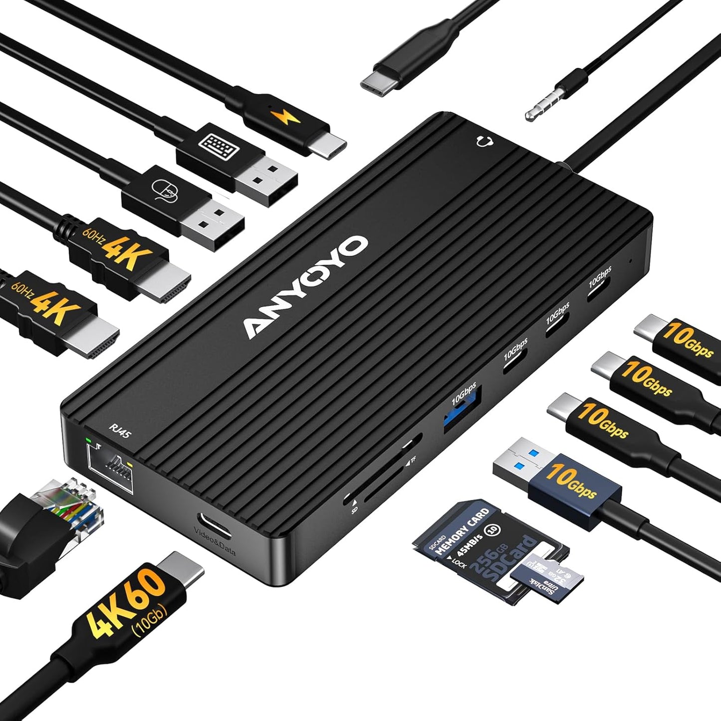 ANYOYO USB C Docking Station Dual Monitor 4K60HZ for Laptops