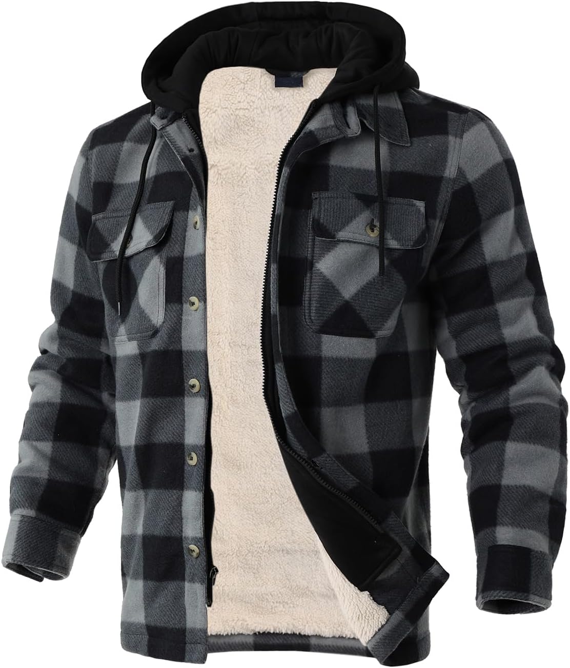 Heavy Thick Flannel Plaid Jacket Sherpa Fleece Lined Hoodies