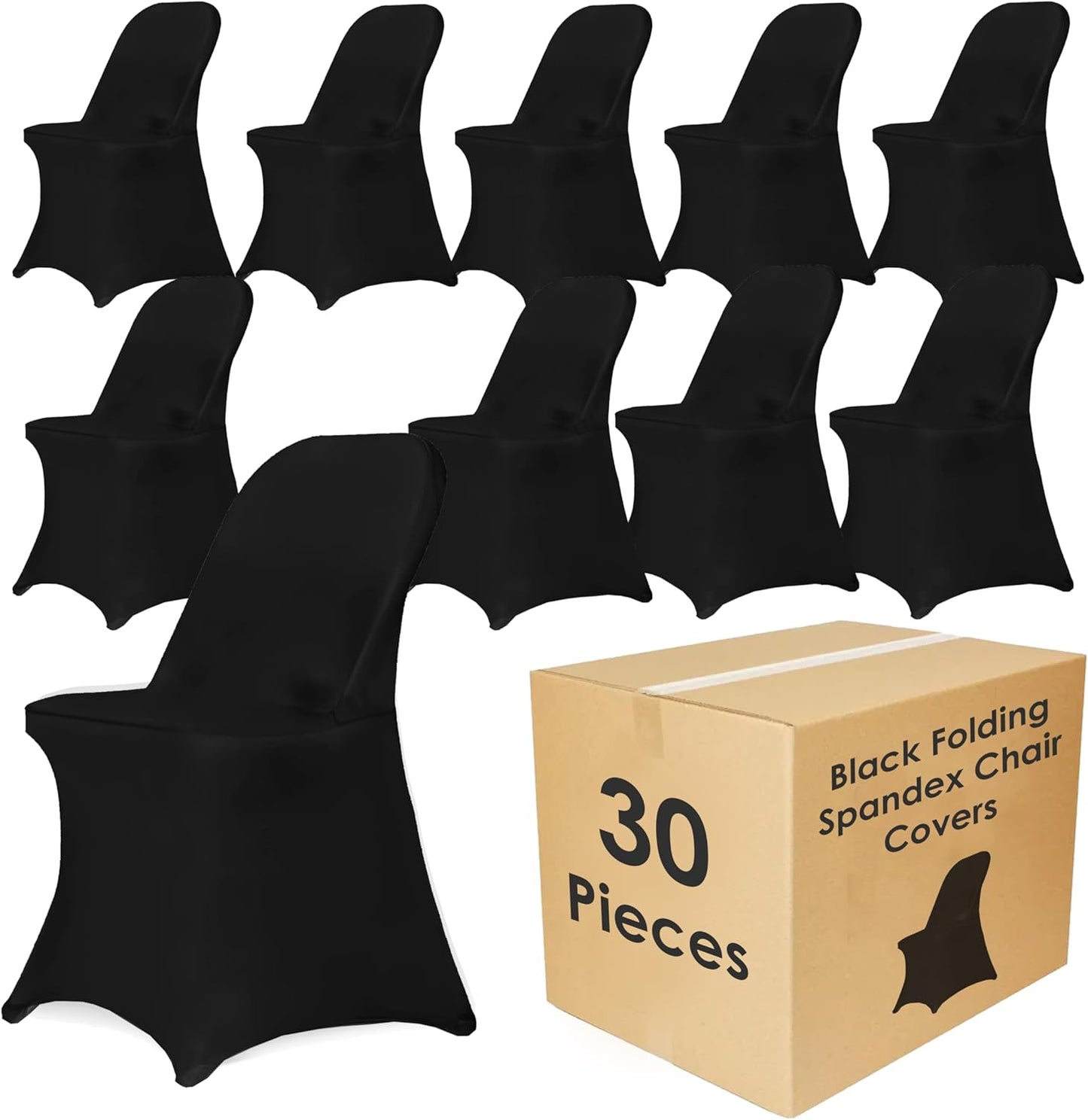30 Pack Black Spandex Folding Chair Covers for Events & Parties
