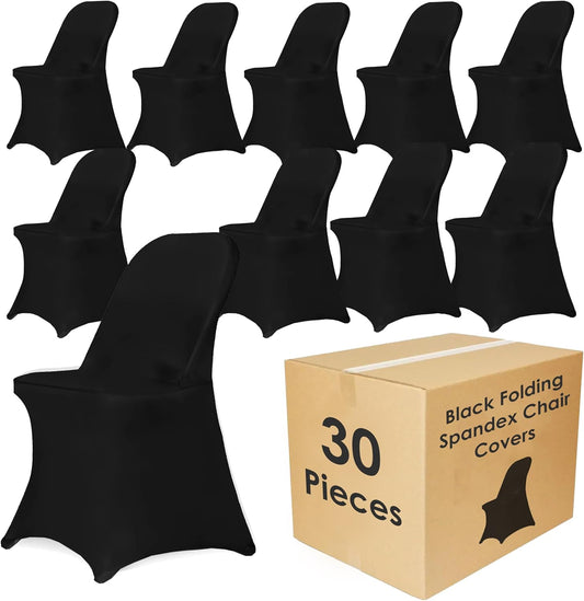 30 Pack Black Spandex Folding Chair Covers for Events & Parties