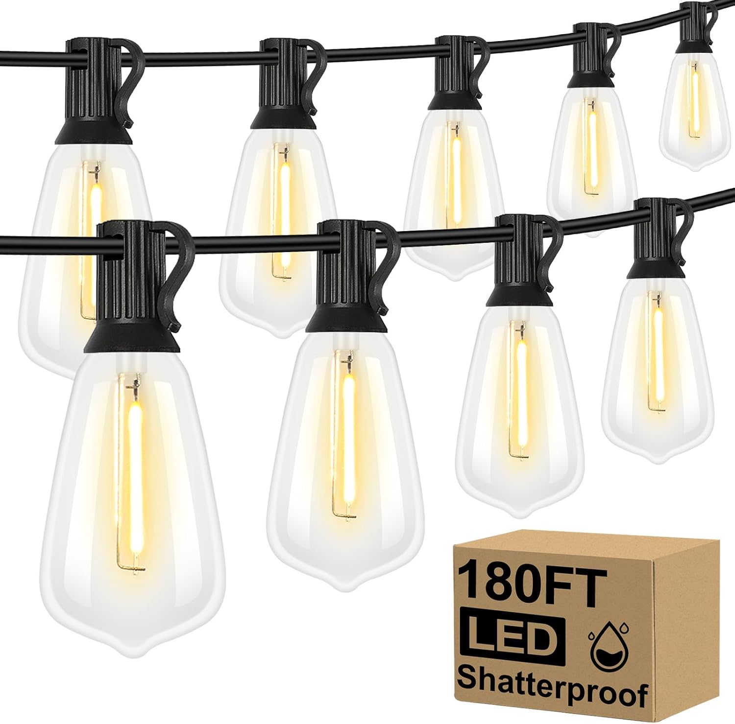 Brightever Outdoor String Lights 180FT for Vintage Ambience