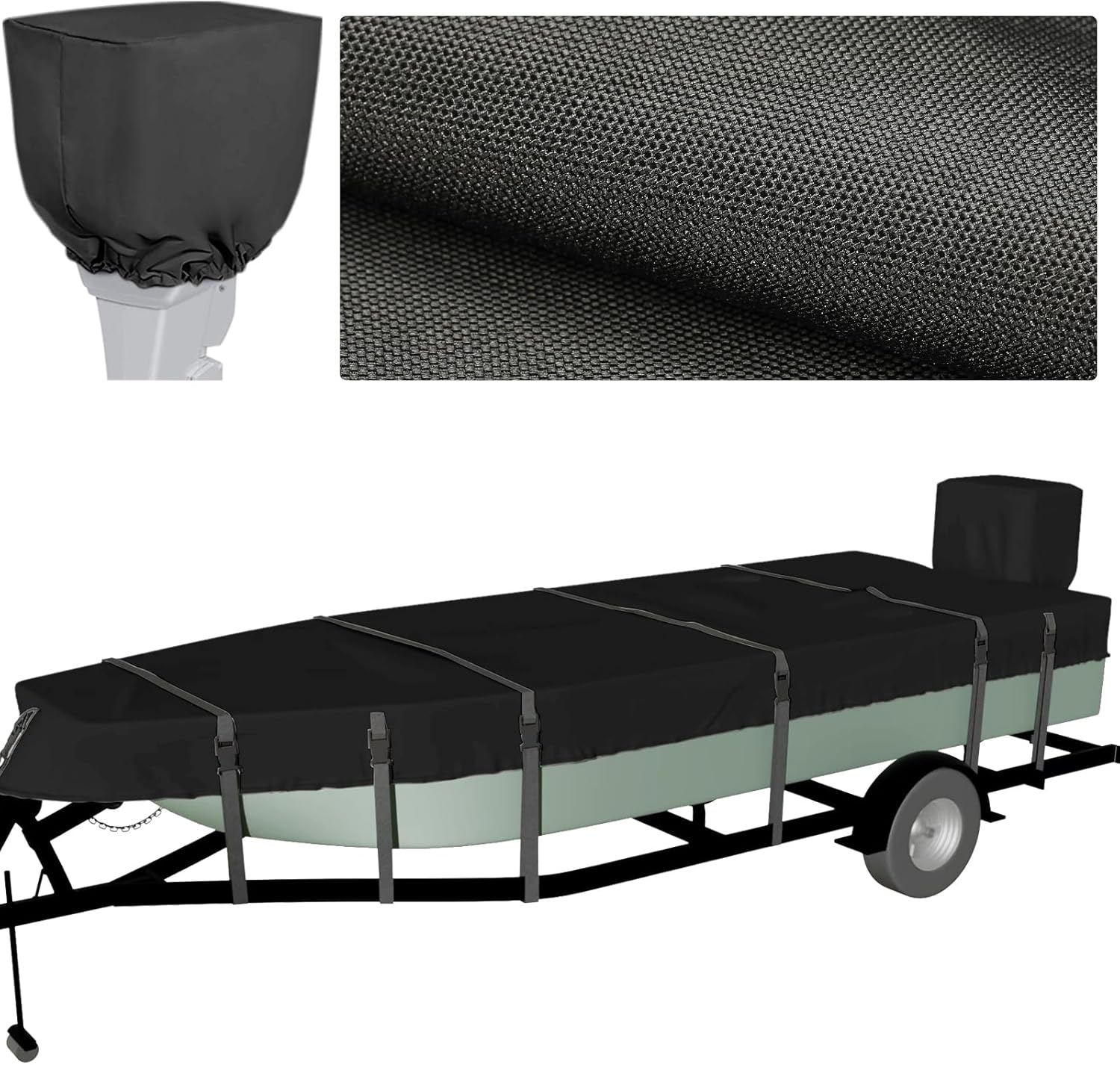Heavy Duty Jon Boat Cover 16ft to 18ft Waterproof with Straps