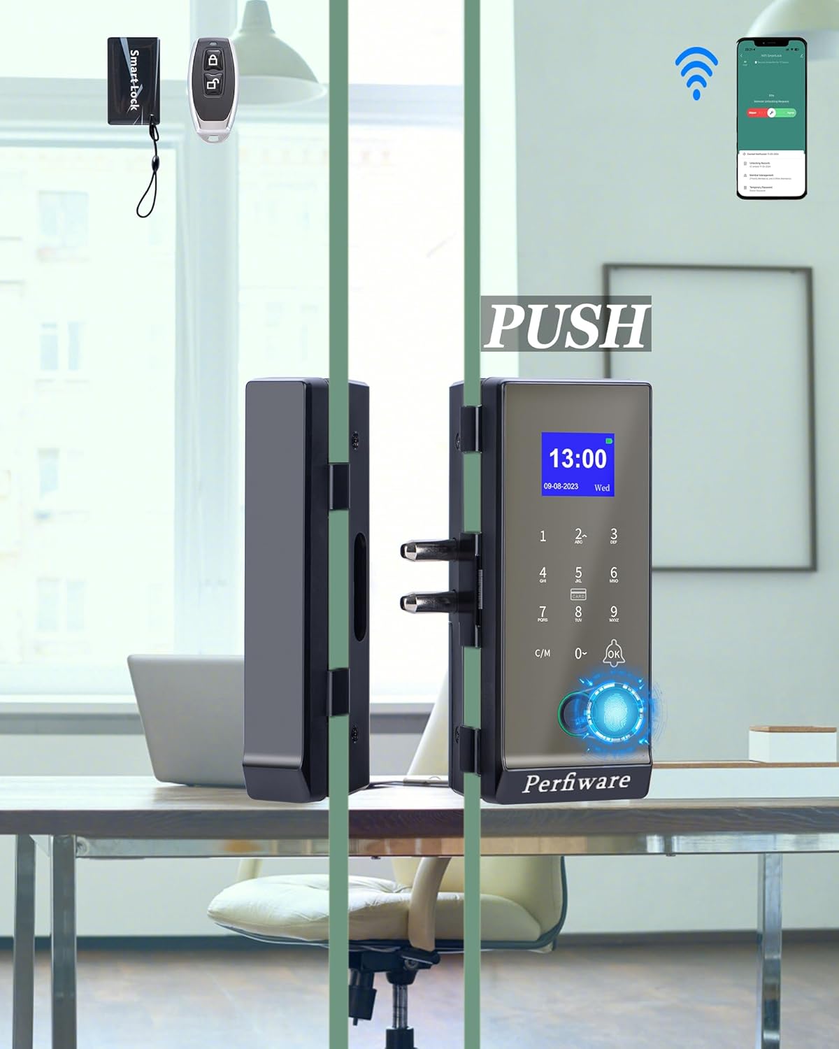 Smart Glass Door Lock with Fingerprint and Remote Control Features