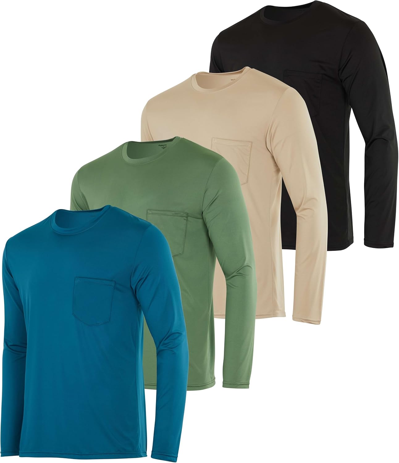 Men's Dry-Fit Long Sleeve Pocket Crew T-Shirt for Outdoors