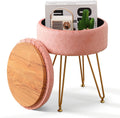 Foot Stool Velvet Storage Ottoman Round Padded Seat - Blush
