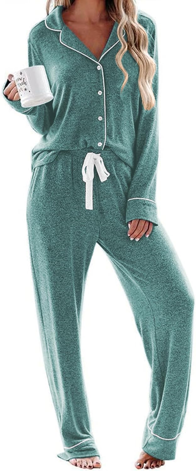 Ekouaer Women's Pajamas Long Sleeve Sleepwear Soft Pjs Set