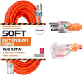 Iron Forge Cable Lighted Outdoor Extension Cord 50 Ft - Heavy Duty 10