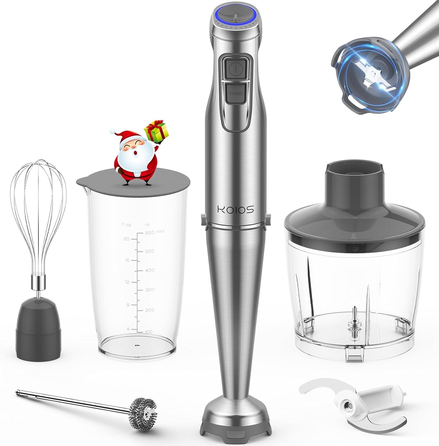 KOIOS 1100W Hand Blender: 12-Speed Turbo, 5-in-1 Set, BPA-Free
