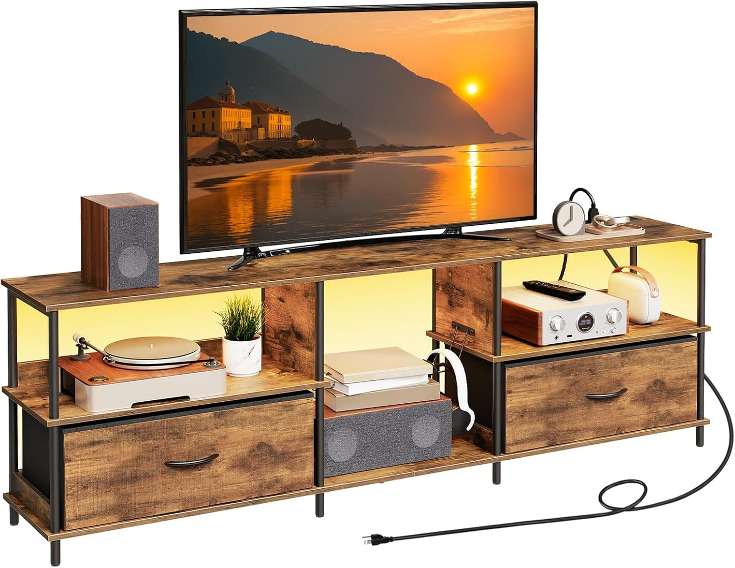 Rustic TV Stand with Charging Station, Fits TVs up to 80