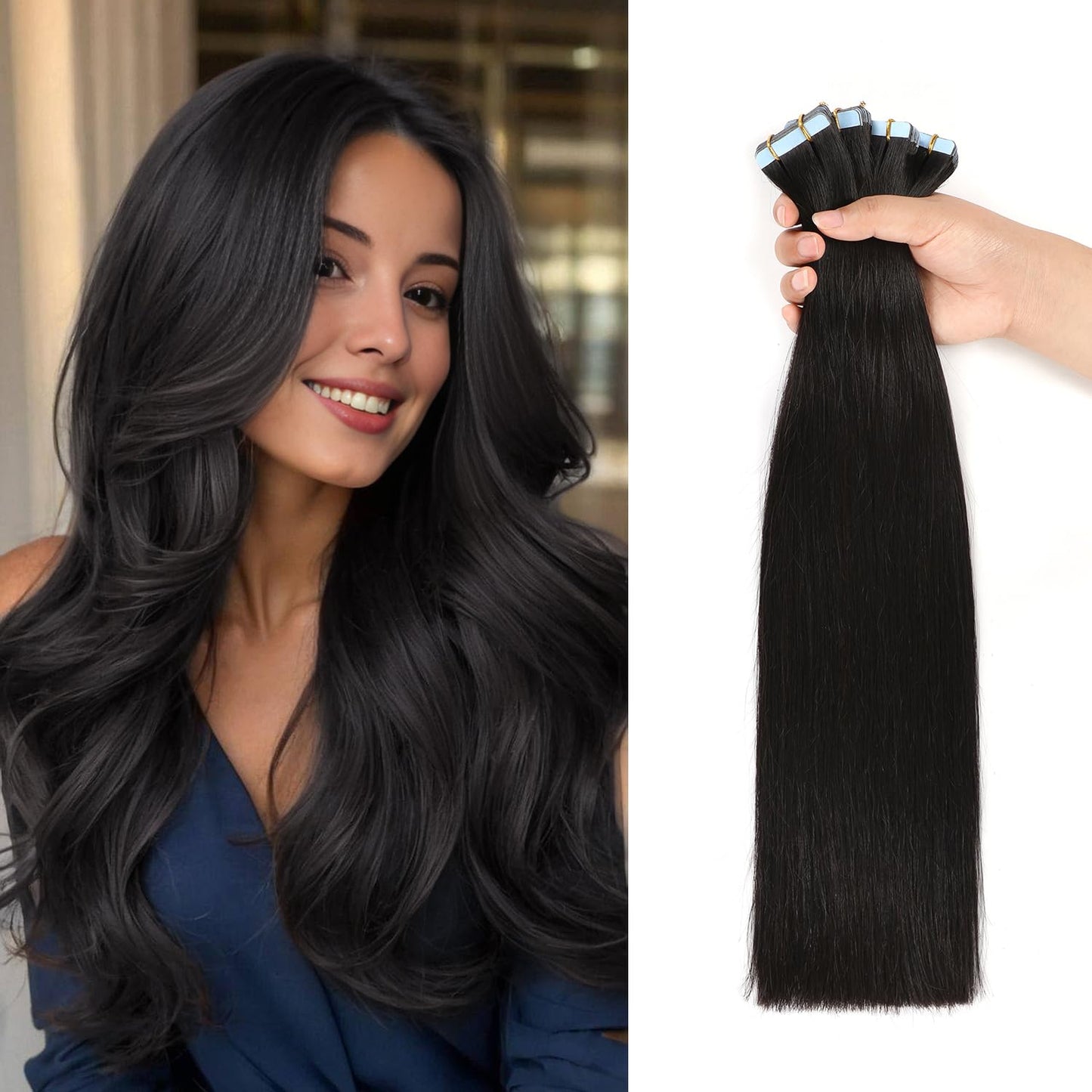 Tape in Hair Extensions Human Hair for Natural Black Beauty