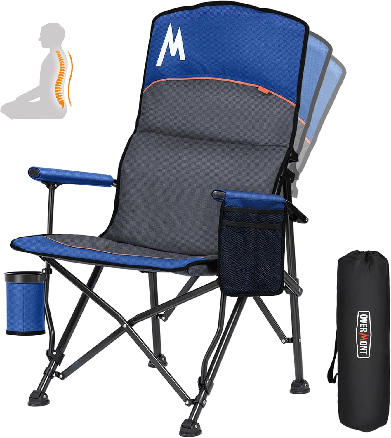 Overmont Back Support Camping Chair - Heavy Duty Folding Chair