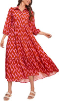 Women Button Down Maxi Shirt Dress - Flowy Tiered with Pockets