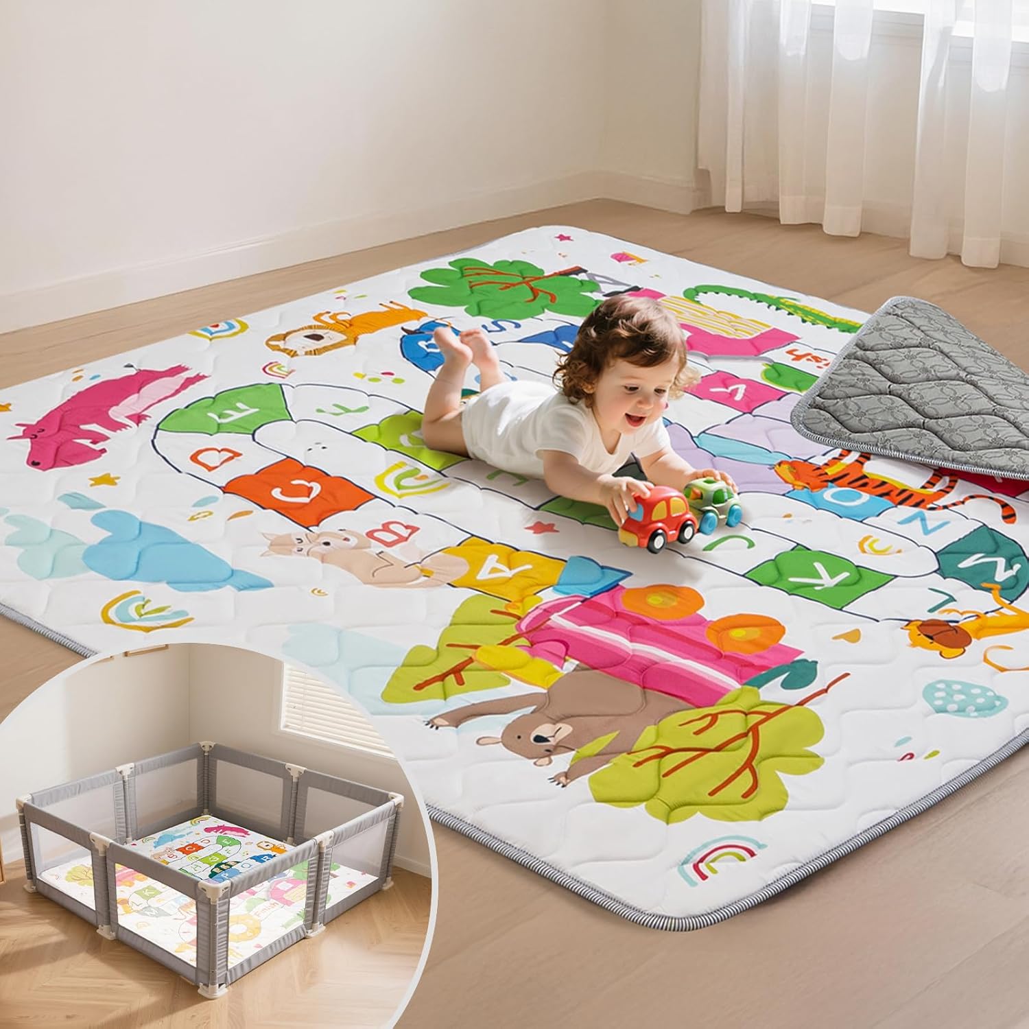 Baby Play Mat for Floor, 71x59 Inch Soft Foam Padding Crawling Mat