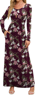DEARCASE Women's Maxi Dress Long Sleeve Casual Empire Waist )