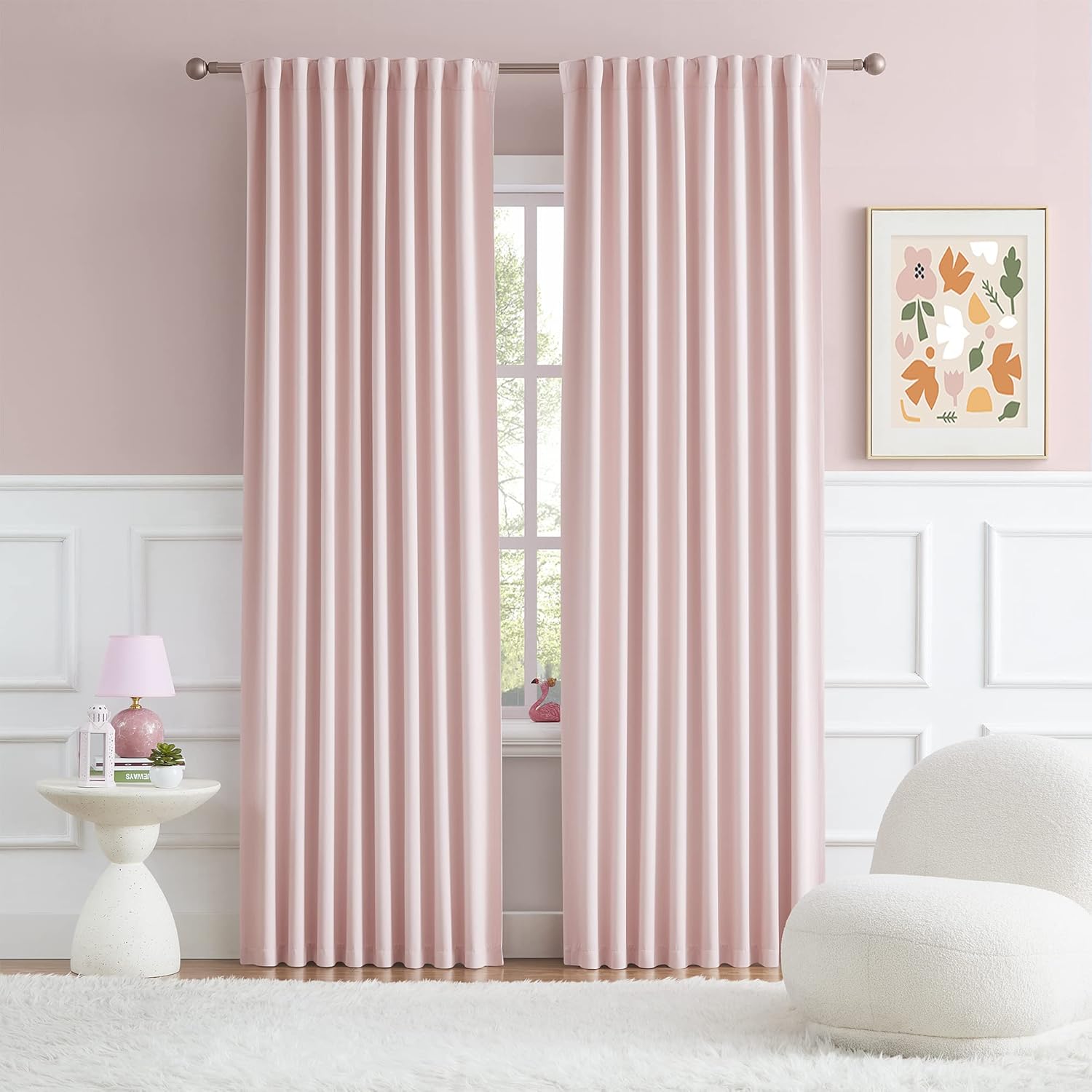 Back Tab and Rod Pocket Muted Pink Curtains for Girls Bedroom