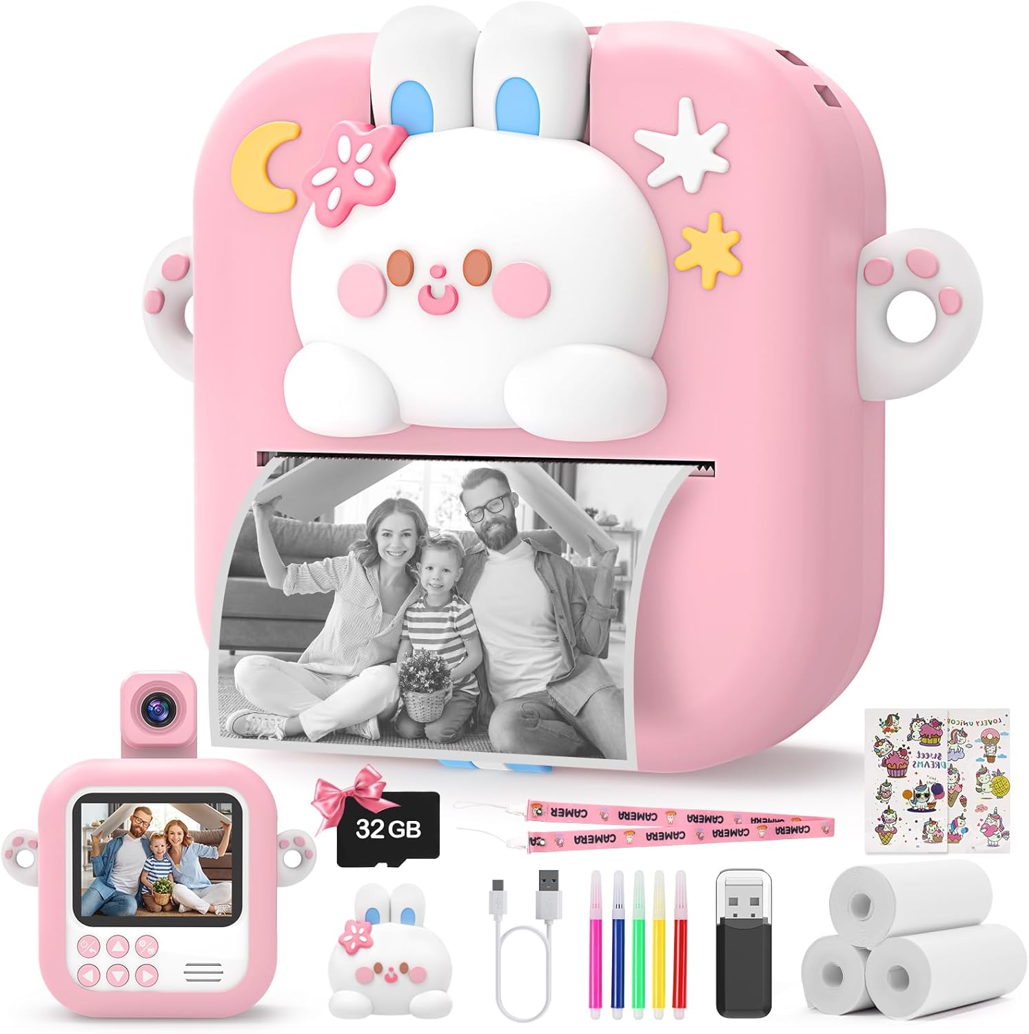48MP Pink Instant Camera for Kids - Capture & Print Fun Moments