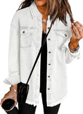 Oversized Denim Jacket for Women - Casual Distressed Jean Jacket about