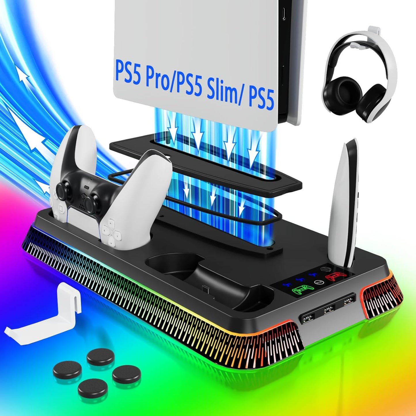 PS5 Stand with Cooling & Charging Station for All Console Types