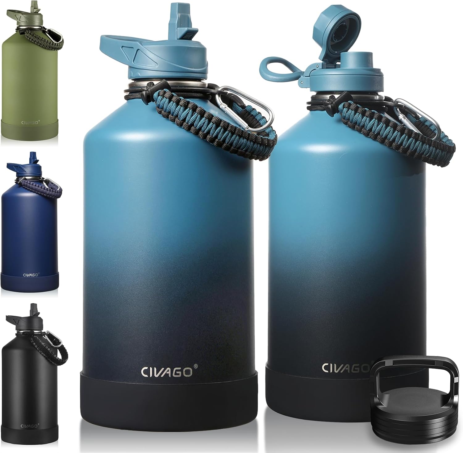 CIVAGO Gallon Insulated Water Bottle Jug with Straw for Sports