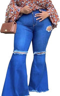 HannahZone Womens Ripped Bell Bottom Plus Size Jeans for Comfort