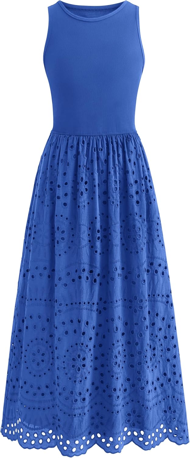 Dowerme Women Summer Dresses Casual Sleeveless A-Line Maxi Dress