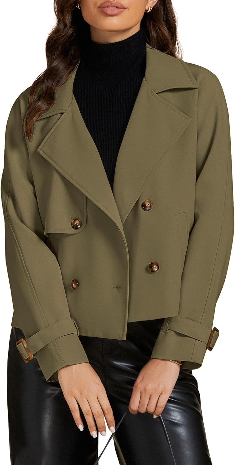 Cropped Trench Coat for Women - Stylish Double Breasted Design