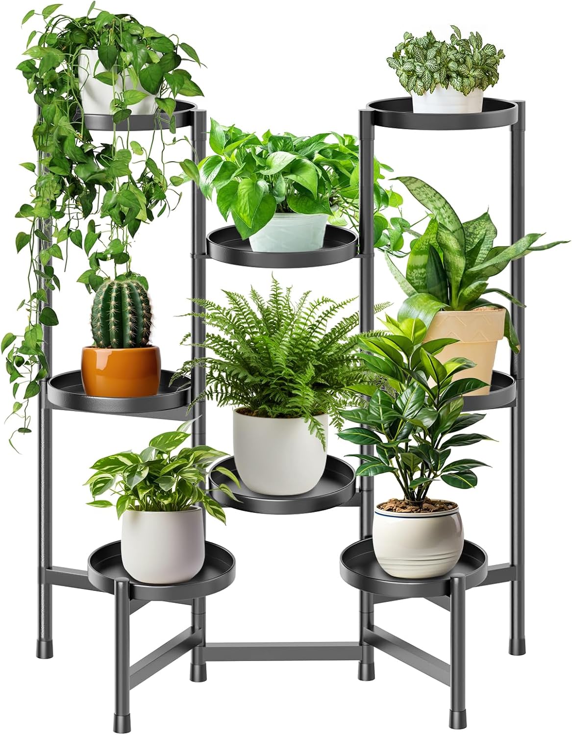 5 Tier Plant Stand Indoor Adjustable Black Shelf for 8 Pots