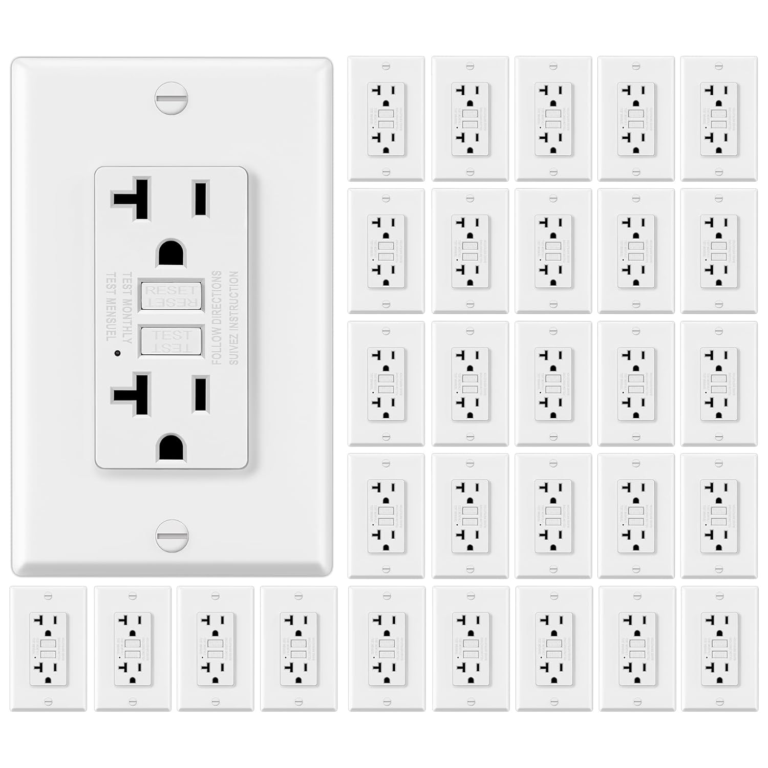 30 Pack GFCI Outlet 20 Amp Non-Tamper Resistant with LED Indicator