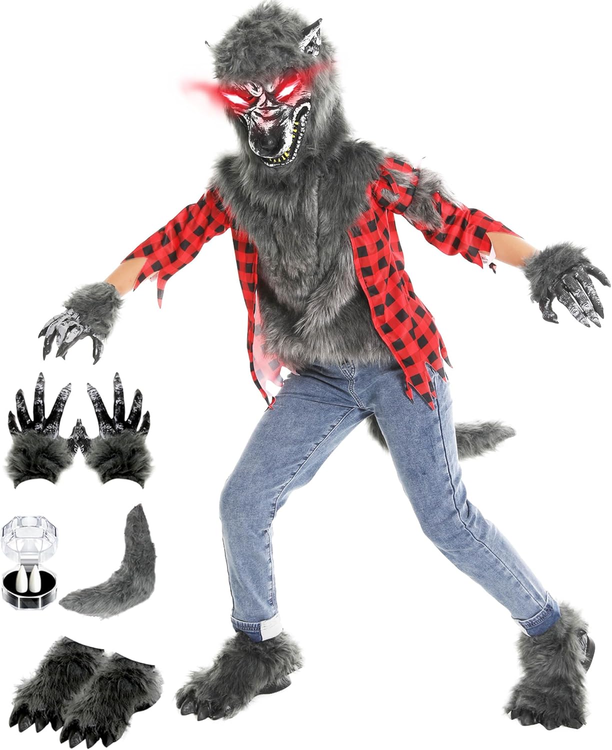 Werewolf Costume for Boys with Light Up Red Eyes and Fangs
