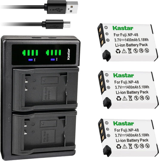 Kastar 3-Pack Battery and USB Charger for Fujifilm NP-48 Cameras