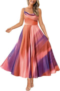 Women Summer Floral Maxi Dress Cowl Neck Spaghetti Strap - Elegant Is