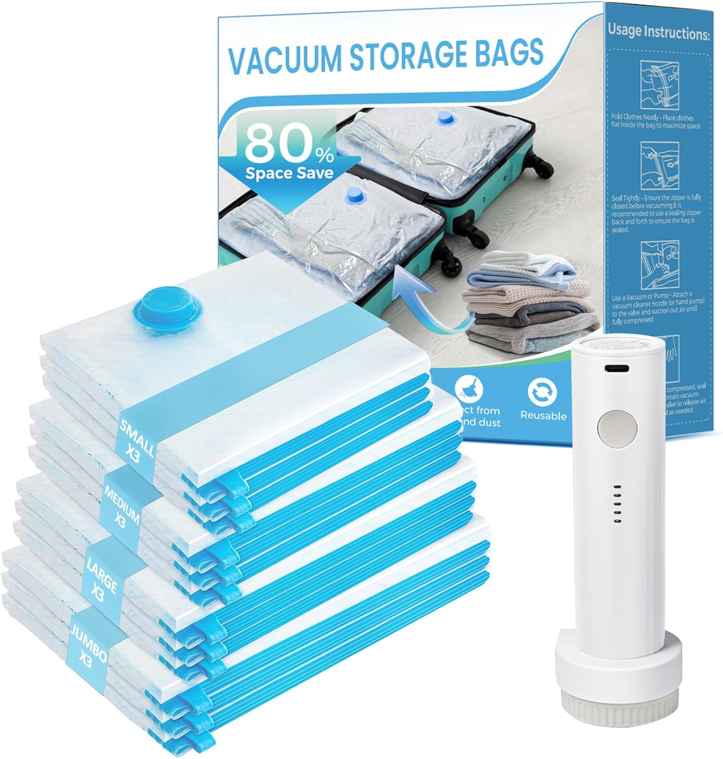 Vacuum Seal Bags for Clothing Travel - 12 Pack Space Saver